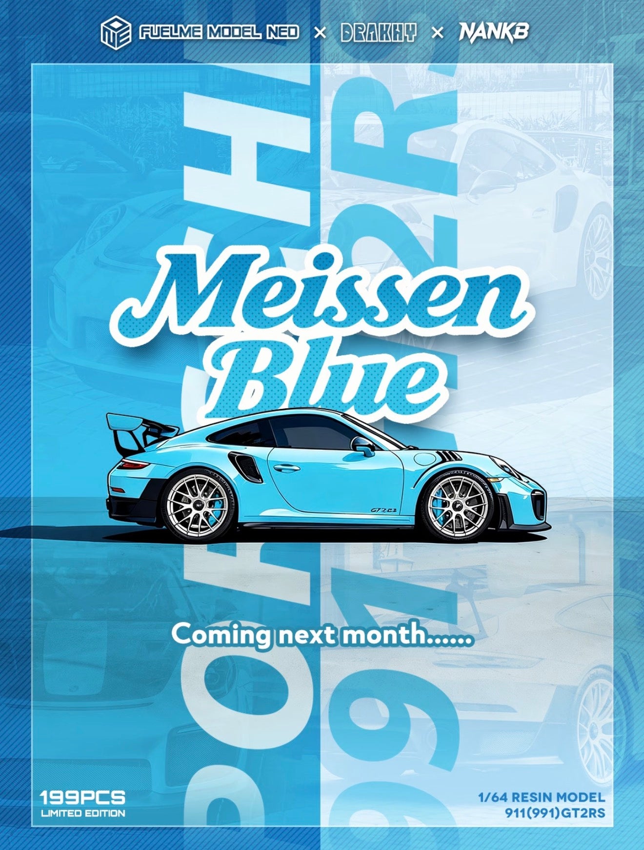 790Fuelme812x2+911(991)GT2RS Meissenx2 british Racing Green Resin model
